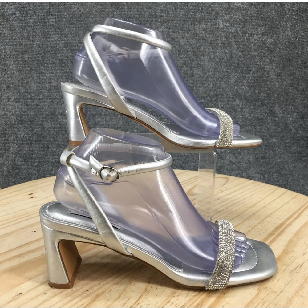 Steve Madden Heels Womens 7M Amalya Strappy Silver Ankle Strap Casual AMYA01S1